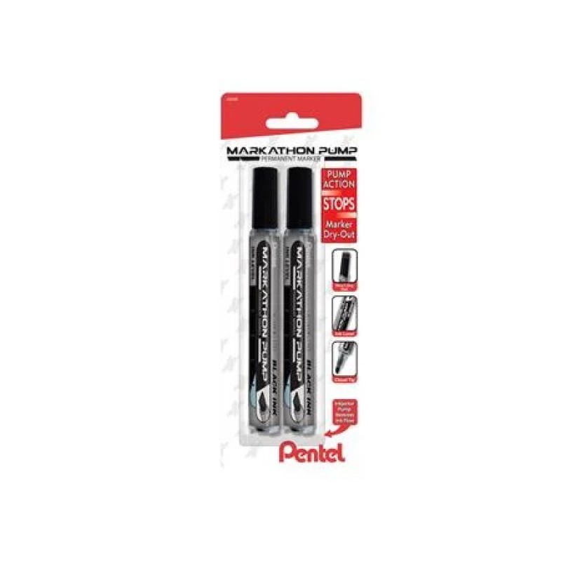 Markathon Pump Permanent Marker, Chisel Tip, 2-PK, Black Ink