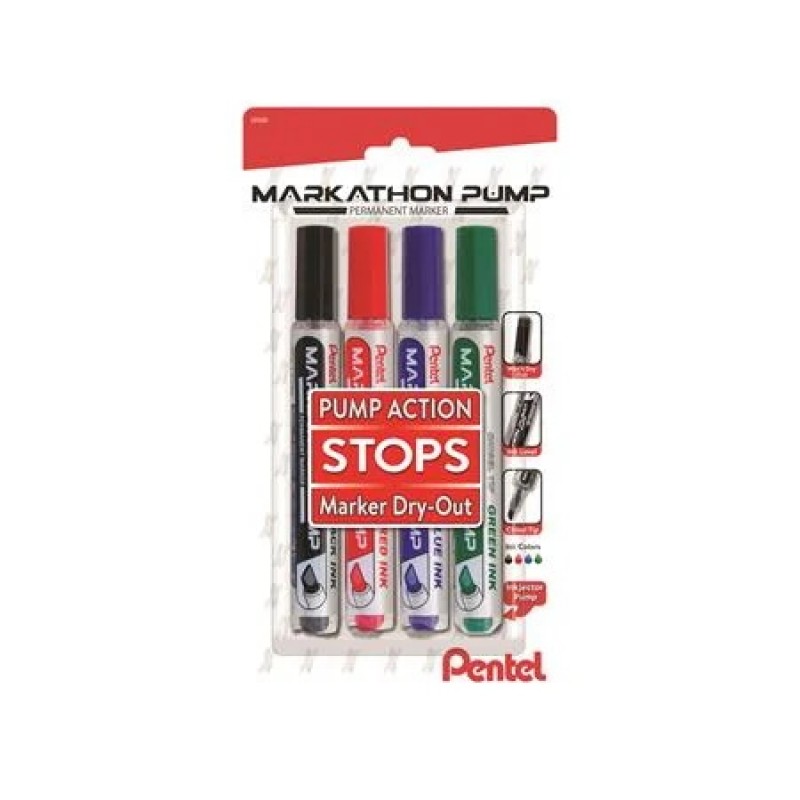 Markathon Pump Permanent Marker, Chisel Tip, Assorted Colors (A,B,C,D), 4-pk