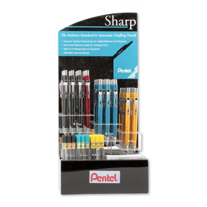 Sharp Premium Mechanical Pencil, (0.5/0.7/0.9mm) Assorted Barrel Colors, Display - 84 Pieces