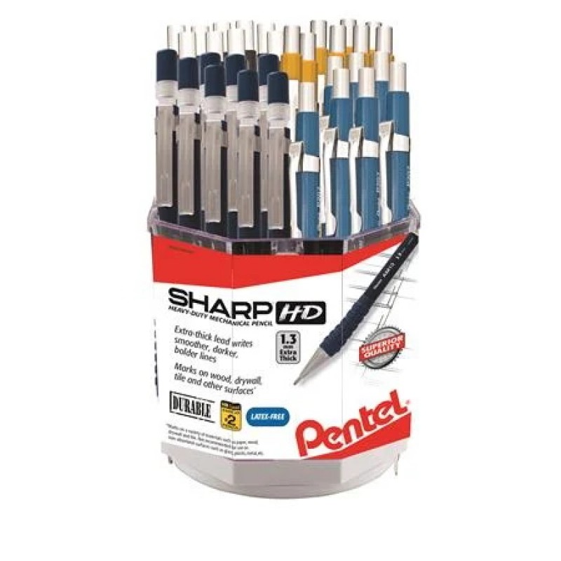 Sharp Premium Mechanical Pencil (0.5/0.7/0.9mm), Sharp HD HEachvy Duty Mechanical Pencil, (1.3mm) Extra-thick line, Spinner Display - 48 pcs