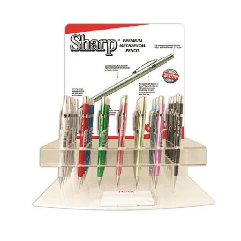 Sharp Premium Mechanical Pencil, (0.5/0.7/0.9mm) Metallic Barrels, Assorted Barrel Colors, Open Stock Display - 35 Pieces