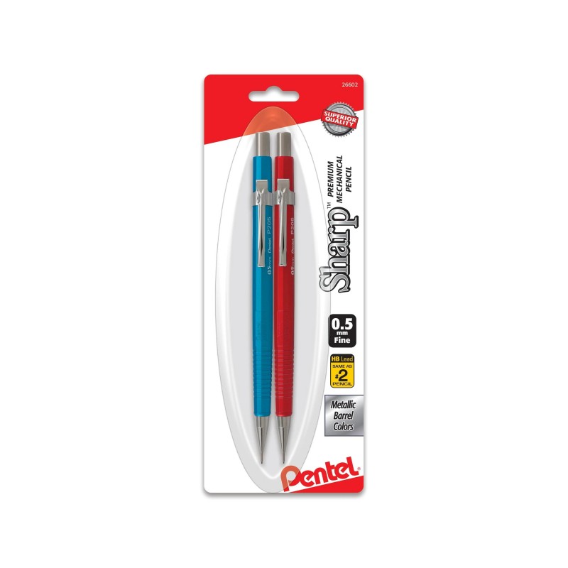 Sharp Mechanical Pencil, (0.5mm), Metallic Barrels, Assorted Colors, 2-Pk