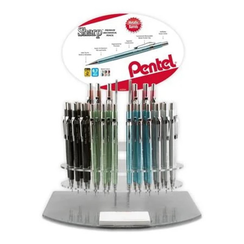 Sharp Mechanical Pencil (0.7mm) Metallic Barrels, Assorted Barrel Colors, Open Stock  Display - 36 Pieces