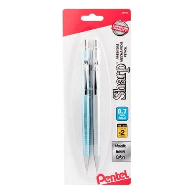 Sharp Mechanical Pencil (0.7mm) Metallic Barrels, Assorted Barrel Colors (MS/Z), 2-Pk