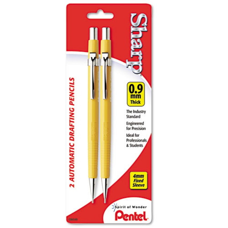Sharp Mechanical Drafting Pencil, 0.9 mm, Yellow Barrel, 2/Pack