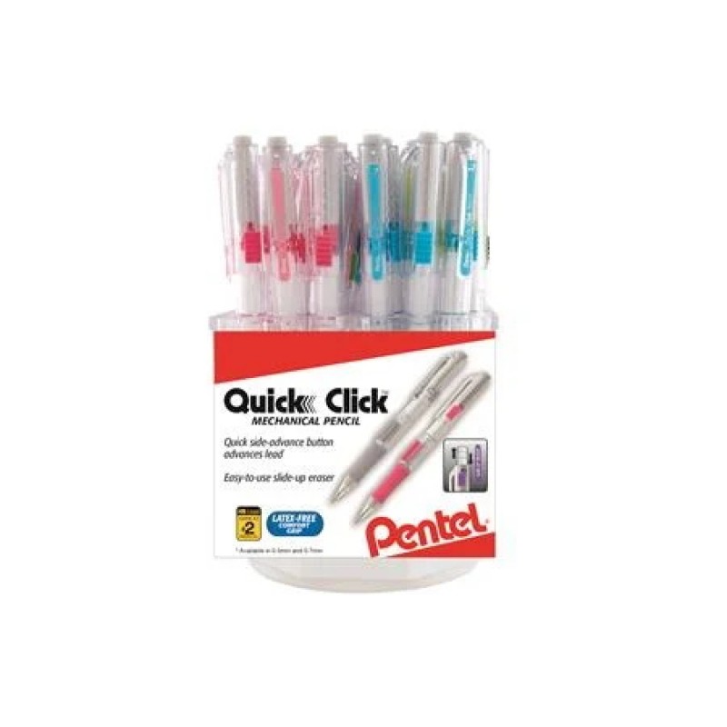 QUICK CLICK Mechanical Pencil (0.7mm), Medium, Open Stock Square Spinner Display - 42 Pieces