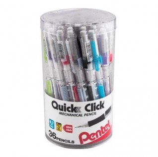 Pentel Quick Click Mechanical Pencil, (0.7mm) Med line, Canister, Assorted Colors (A/D/N/P/S/V), 36-pk