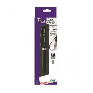 Pentel Arts Tradio Calligraphy Pen, Water-Based Ink, 1.8mm, Black Barrel/Ink, in Hanging Box