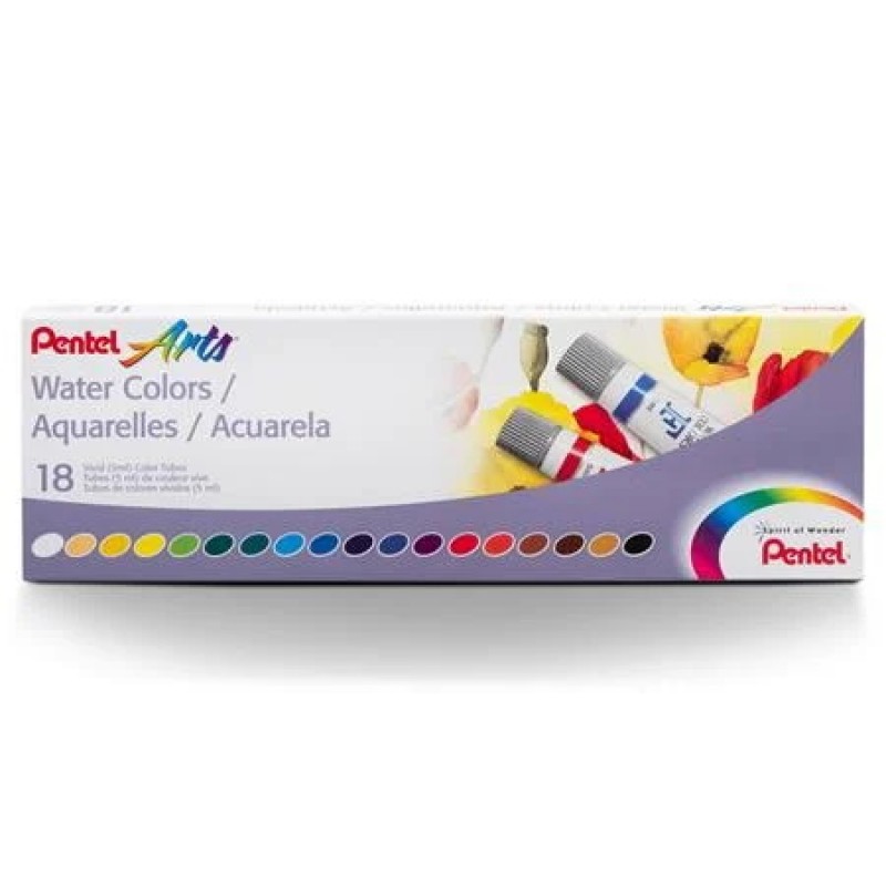 Pentel Arts Water Colors Assorted Colors, 18-Pk