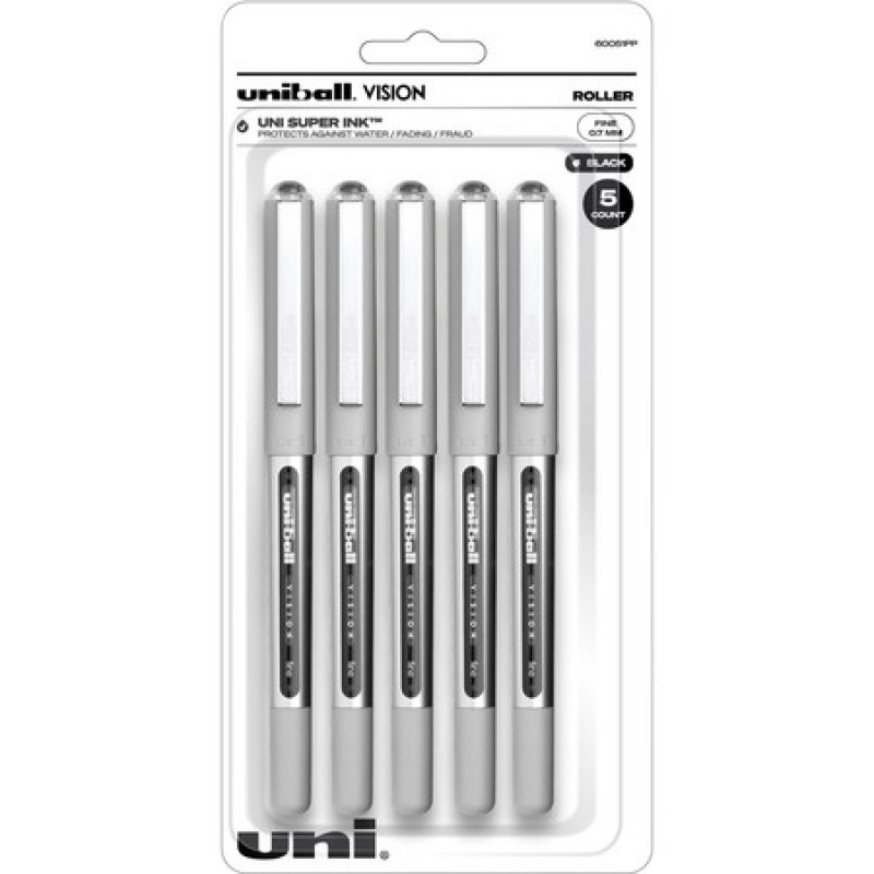 uniball™ Vision Rollerball Pen Fine Pen Point - 0.7 mm Pen Point Size - Black - 5 / Pack