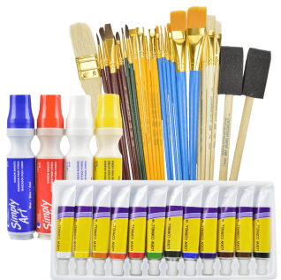 Art supplies value pack includes 12 acrylic paints 25 paint brushes and 4 window markers