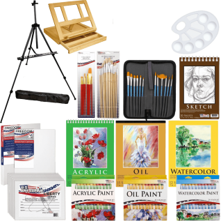 Ddeluxe artist painting set with aluminum floor easel wood drawer table easel