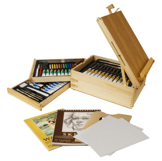 Wood box easel painting set 12 tubes of oil colors